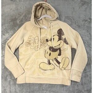 Walt Disney World Mickey Mouse Hoodie Womens Large Beige Vintage Style Pullover